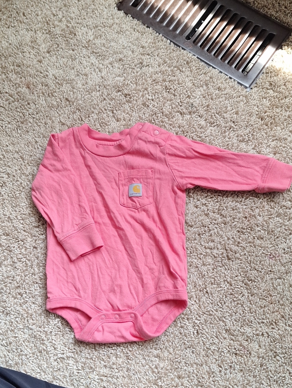 Carhartt Pink Long Sleeve Baby Bodysuit with Chest Pocket